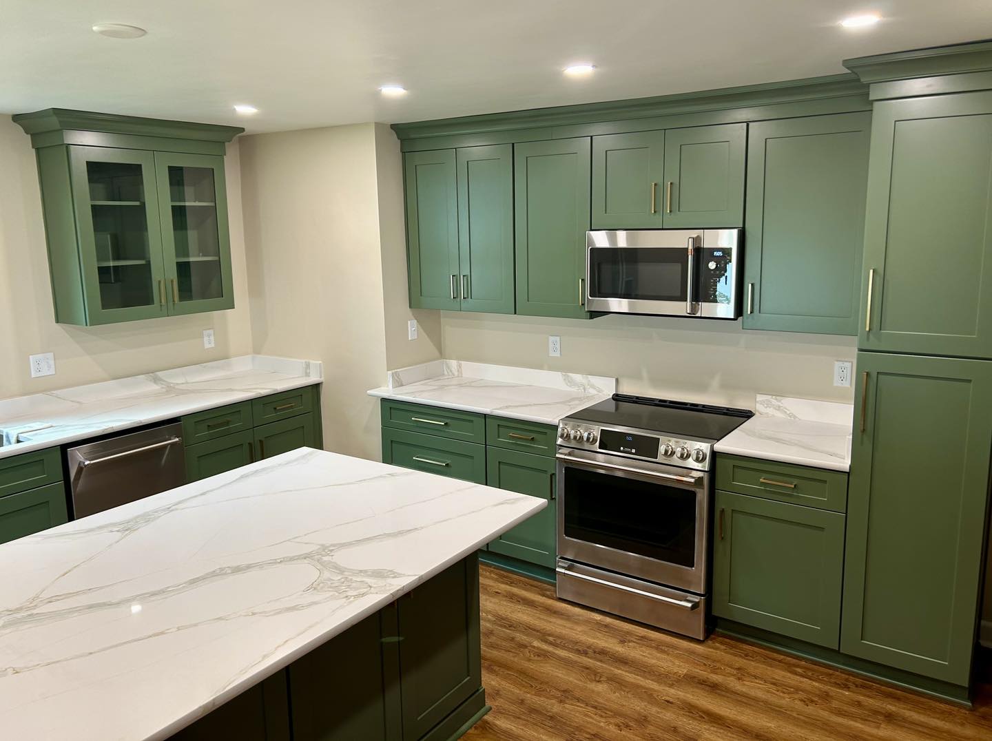 Green kitchen remodel with quartz countertops Portsmouth VA — kitchen contractor Trinity Contracting Hampton Roads