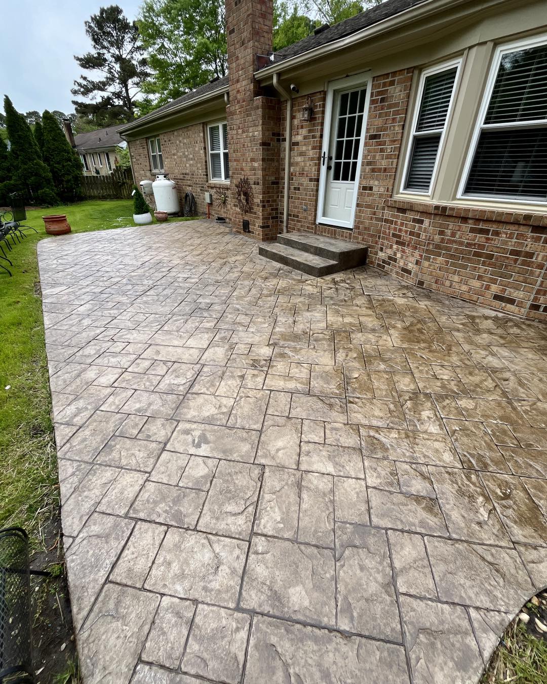 Stamped concrete patio and sidewalk Portsmouth VA — concrete contractor Trinity Contracting Hampton Roads